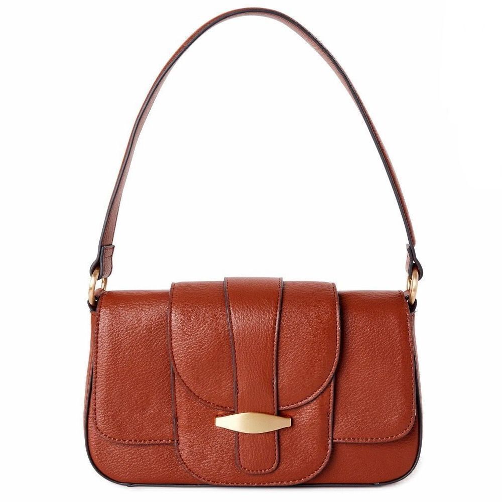 Nwt Beautiful Time And Tru Women Shoulder Mia Brown Handbag With Gold Hardware
